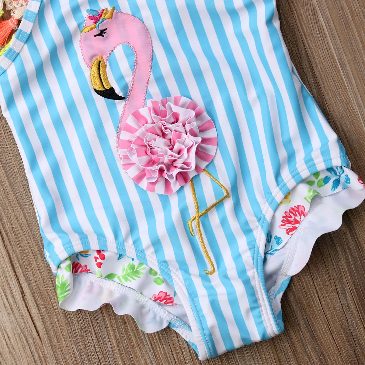 2019 Brand Toddler Kids Baby Girls Flamingo Cartoon Tankini Summer New Tassel Floral 3D Swimwear Swimsuit Bathing Beach | Мать и ребенок