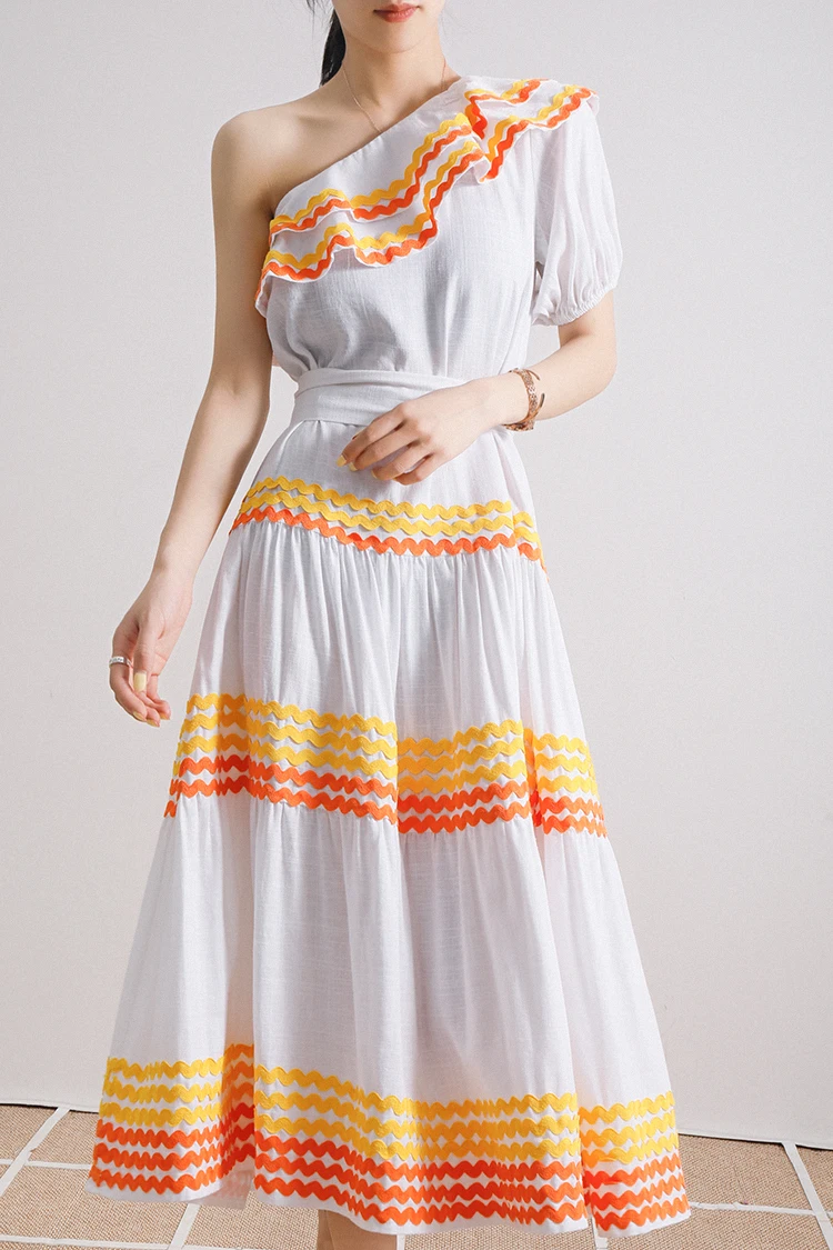 grain New Dynamic wave splicing sexy dress long cotton of inclined shoulder Z0 1 95
grain New Dynamic wave splicing sexy dress long cotton of inclined shoulder Z0 1 95