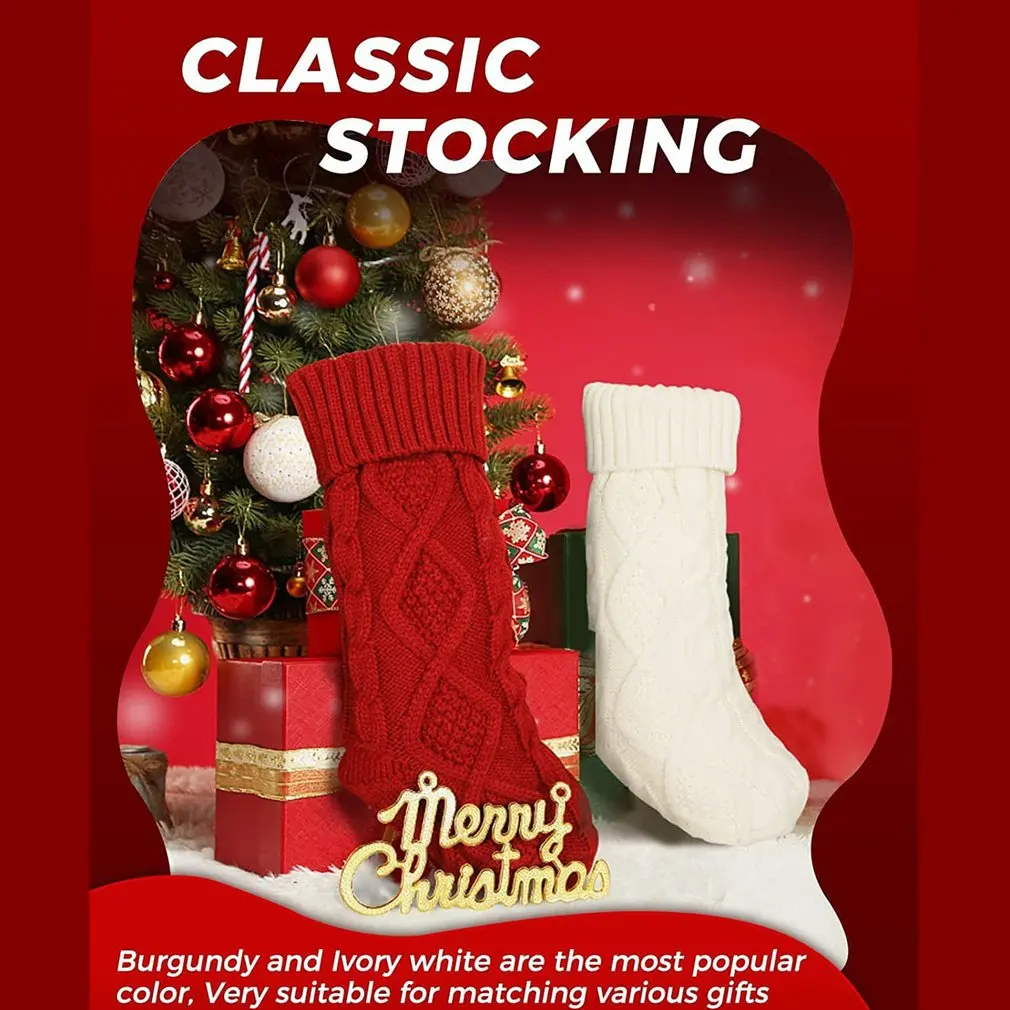 

4 шт. рождественские чулки большого размера, мешок для конфет, вязаные носки, подарочные пакеты, рождественские украшения для дома, украшения для рождественской елки