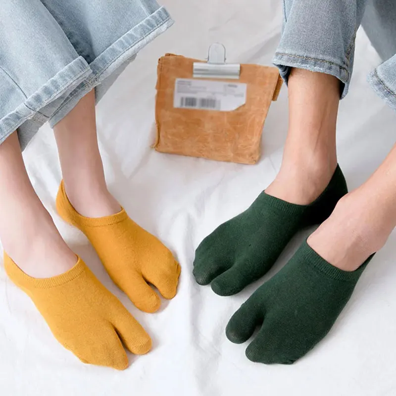 

Summer Combed Cotton Couple Tabi Socks Solid Comfortable Breathable Two Toe Socks Women Men Non-slip Invisible Low Cut Boat Sock