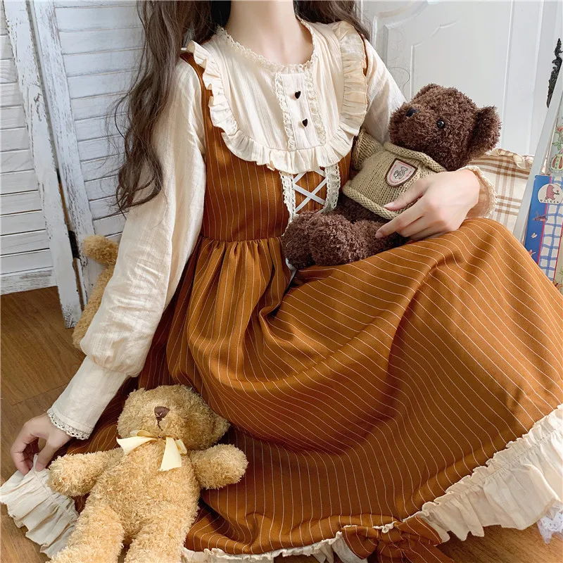 Japanese Spring Lolita Dress Vintage Long Sleeve Dress Plus Size Adults Loli Sweet Brown Striped Dresses Women Fashion Cosplay
Japanese Spring Lolita Dress Vintage Long Sleeve Dress Plus Size Adults Loli Sweet Brown Striped Dresses Women Fashion Cosplay