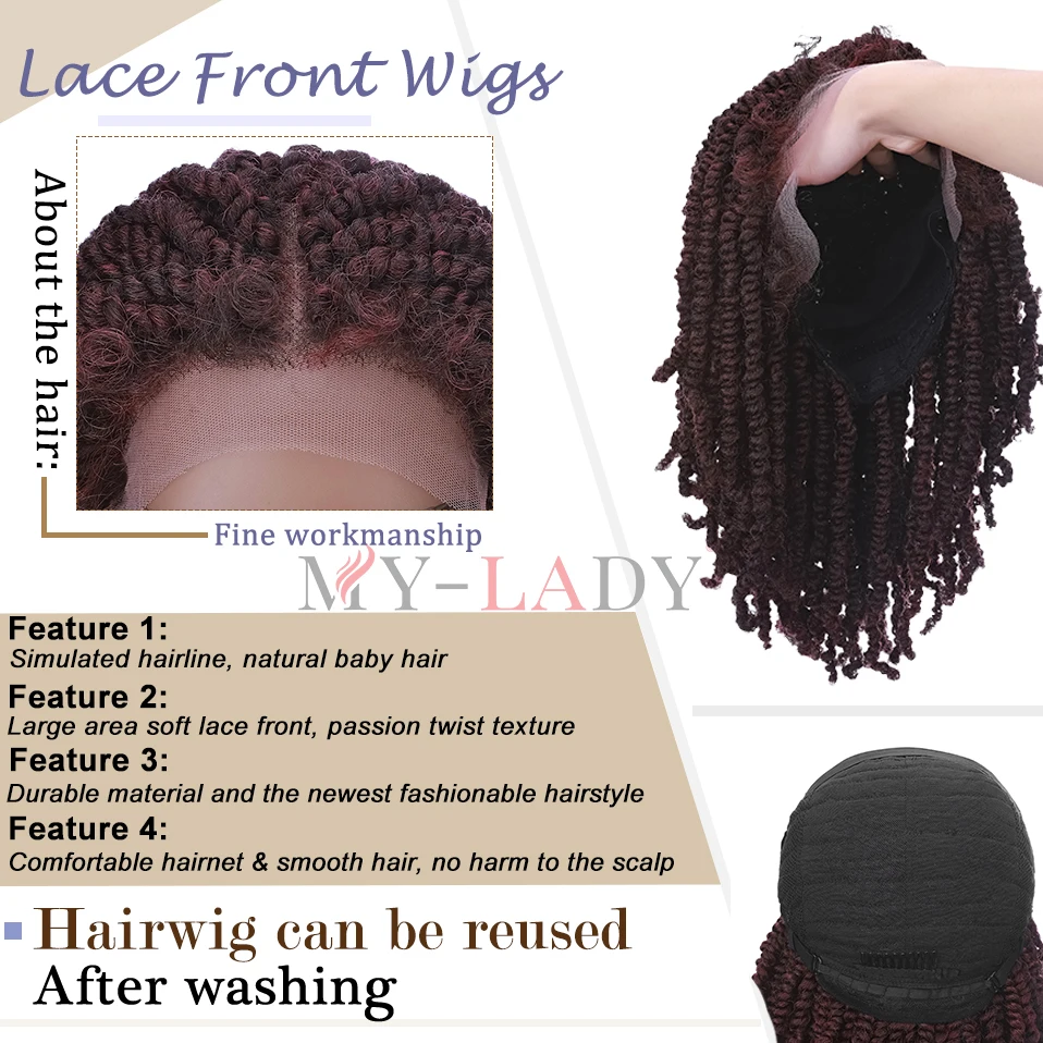 My-Lady 17'' Synthetic Passion Twist Lace Front Wig With Baby Hair Braided Frontal Wigs For Afro Women Brazilian | Шиньоны и