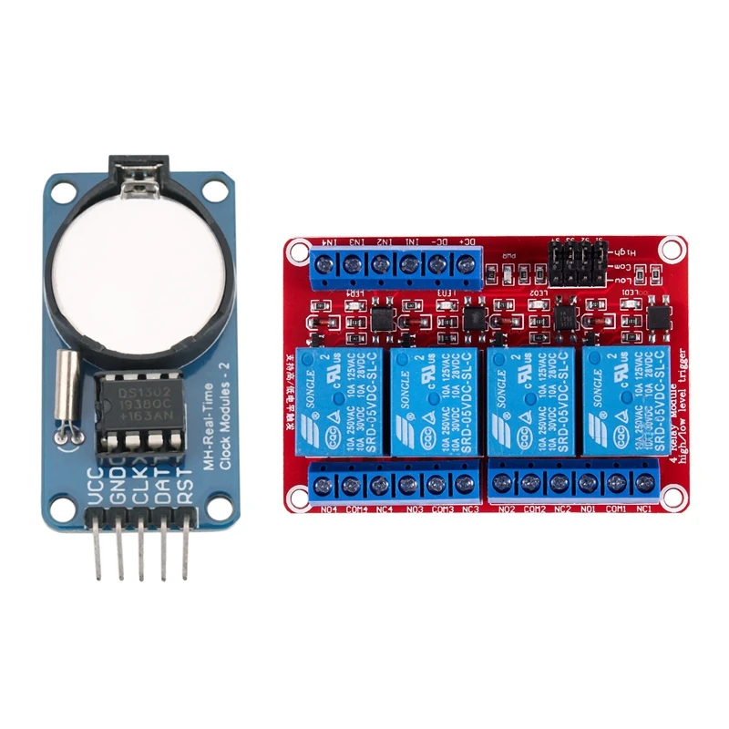 DS1302 With Battery Real-Time Clock Module & 5V High / Low Level With Trigger Opto-Isolator Power Relay Module
DS1302 With Battery Real-Time Clock Module & 5V High / Low Level With Trigger Opto-Isolator Power Relay Module