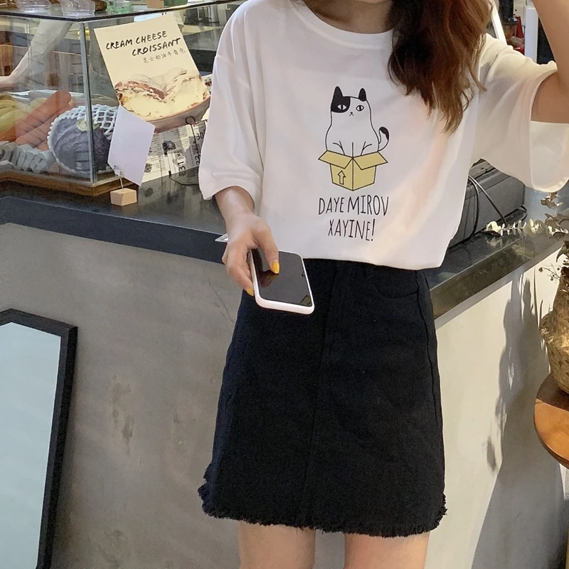 Female T-Shirts Summer Short Sleeve T Shirt Women Harajuku Carton Cat Printed Casual Conventional short sleeves Tee Tops Women
Female T-Shirts Summer Short Sleeve T Shirt Women Harajuku Carton Cat Printed Casual Conventional short sleeves Tee Tops Women