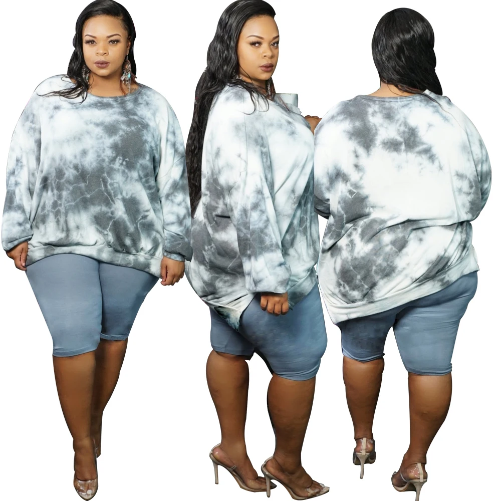 Autumn plus size casual women's clothing Fashionable European and American solid color round neck tie-dye sweater 
Autumn plus size casual women's clothing Fashionable European and American solid color round neck tie-dye sweater