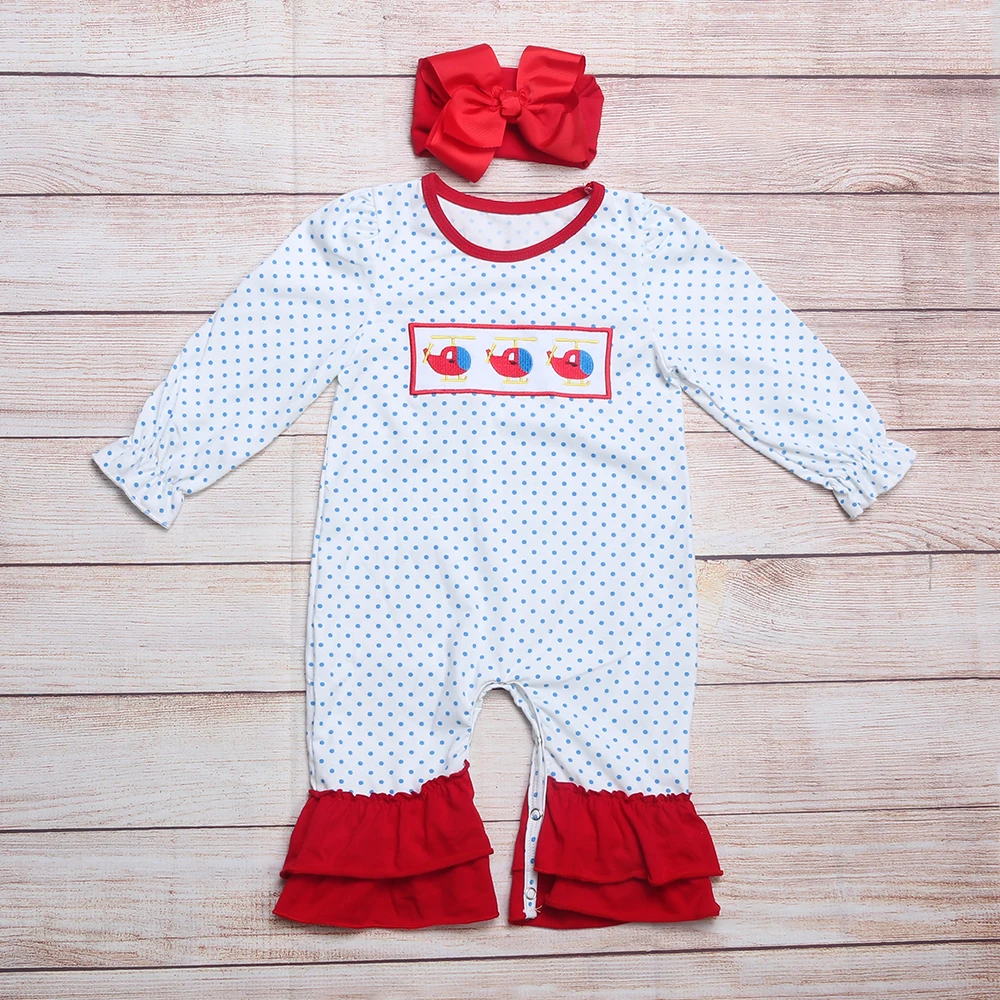 Autumn Girls Clothes Blue Dot Print White Long Sleeve Three Helicopters Embroidery Pattern Toddler Baby Romper
Autumn Girls Clothes Blue Dot Print White Long Sleeve Three Helicopters Embroidery Pattern Toddler Baby Romper