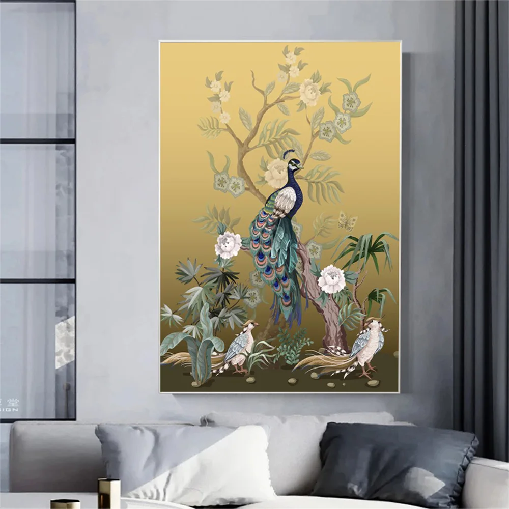 Peacock and Flower Poster Painting Canvas Print Chinese style Home Decor Wall Art Animal Picture For Living Room Frameless 
Peacock and Flower Poster Painting Canvas Print Chinese style Home Decor Wall Art Animal Picture For Living Room Frameless