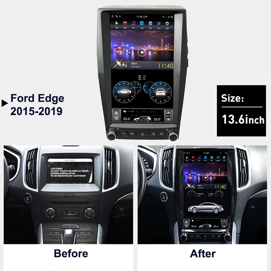 13 6 дюймов вертикальный IPS экран автомобильное радио для Ford Edge 2015 2019 GPS Тесла