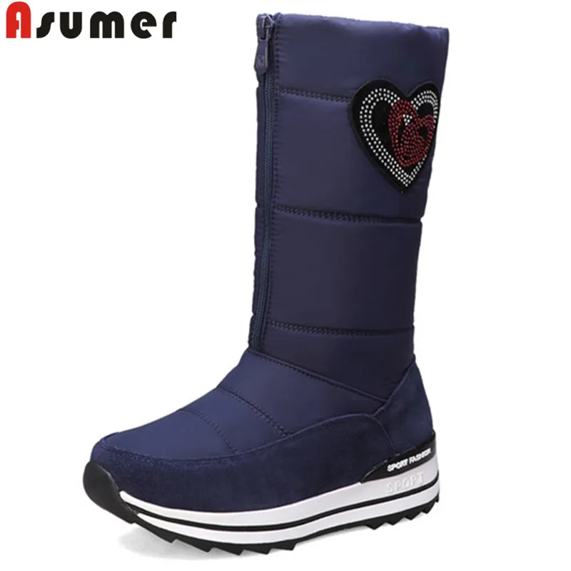 Женские сапоги на молнии ASUMER зимние теплые до середины икры плоской подошве с