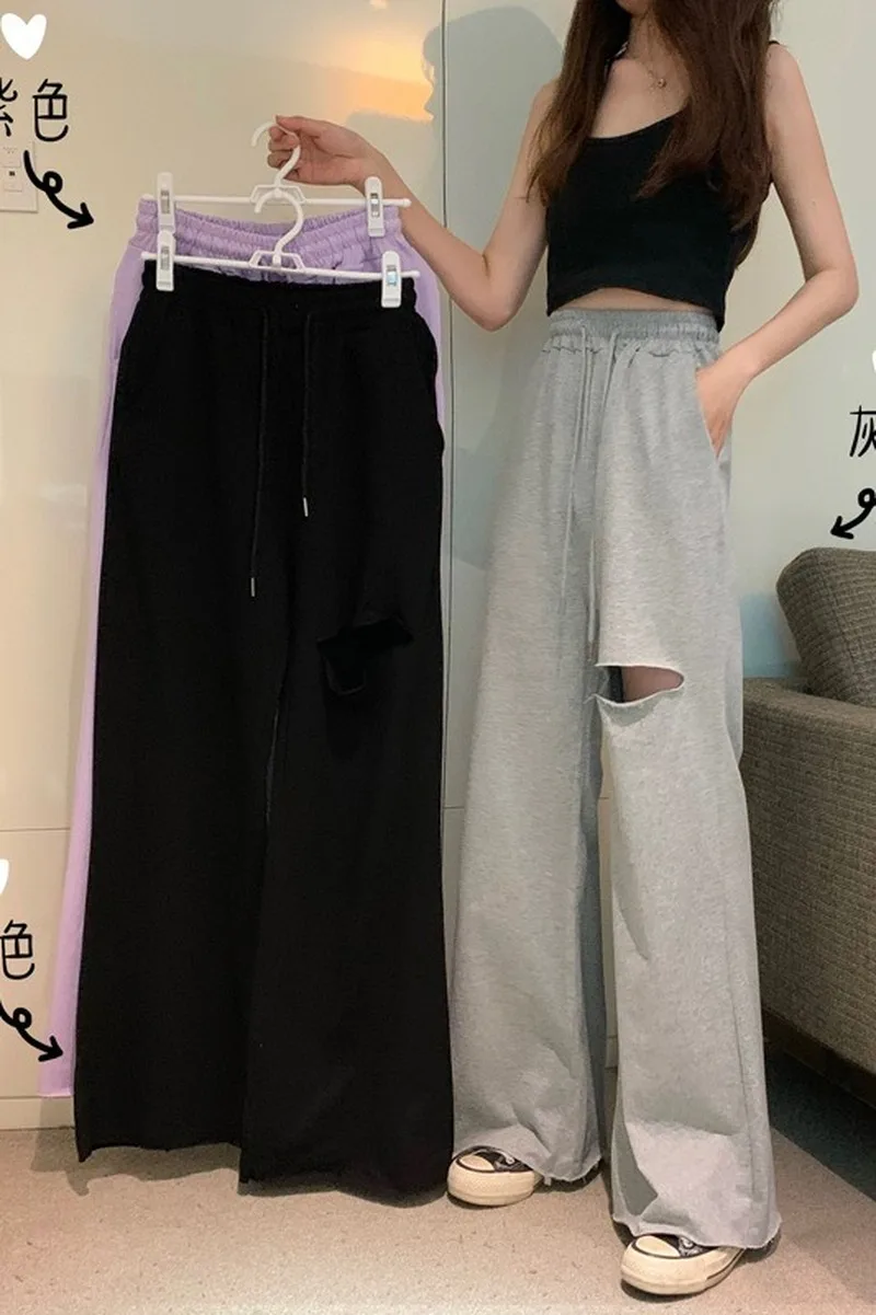 GOOHOJIO Autumn Winter Casual Straight Pants Women Female Drawstring Loose High Waist Broken Hole Wide Leg Pants Casual Trousers
GOOHOJIO Autumn Winter Casual Straight Pants Women Female Drawstring Loose High Waist Broken Hole Wide Leg Pants Casual Trousers