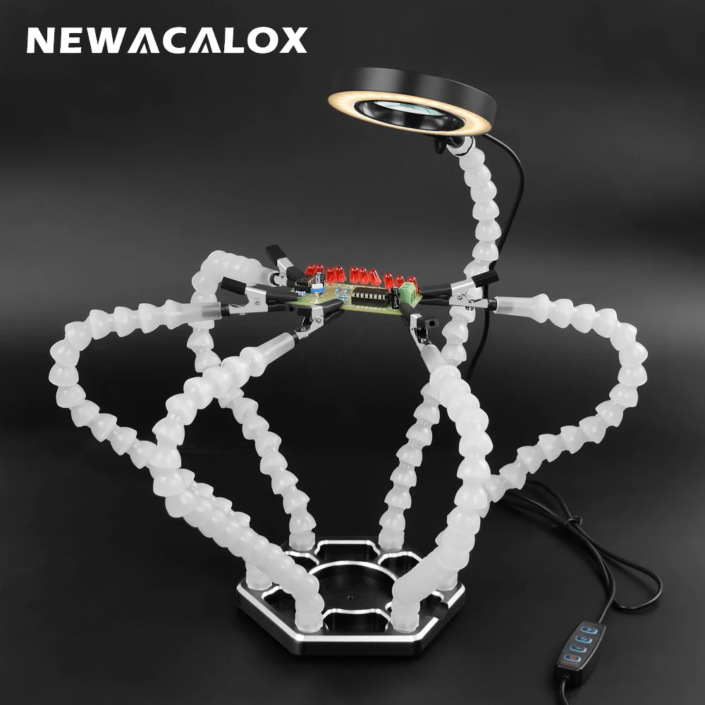 Подставка для паяльника NEWACALOX 3X USB с подсветкой лупа пайки вспомогательные руки