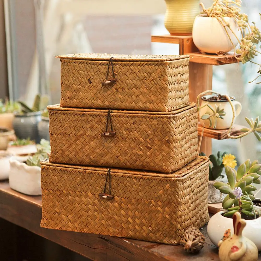 Rattan Storage Box With Lid Hand-woven Jewelry Box Wicker Makeup Organizer Food Container Storage Boxes Bins For Kids Toys
Rattan Storage Box With Lid Hand-woven Jewelry Box Wicker Makeup Organizer Food Container Storage Boxes Bins For Kids Toys