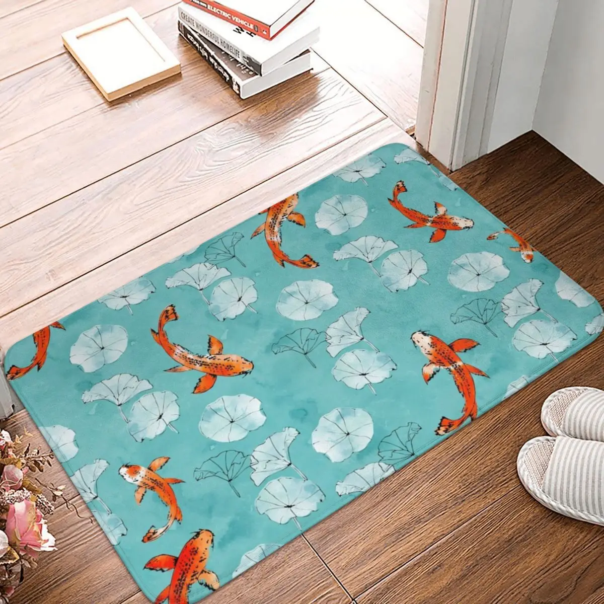 

Японский коврик Koi Fish (4), ковер, коврик, подкладка для ног, полиэстер, нескользящий, прочный, для входа, кухни, спальни, балкона, туалета, ванной