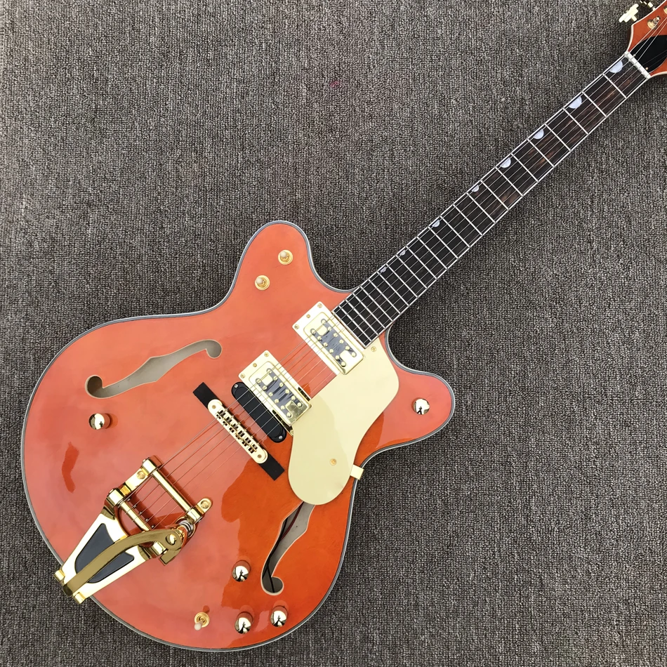 Jazz Hollow Body Electric Guitar, Double F holes, Dual output, Gold hardware, Tremolo system electric guitar, Free shipping
Jazz Hollow Body Electric Guitar, Double F holes, Dual output, Gold hardware, Tremolo system electric guitar, Free shipping
