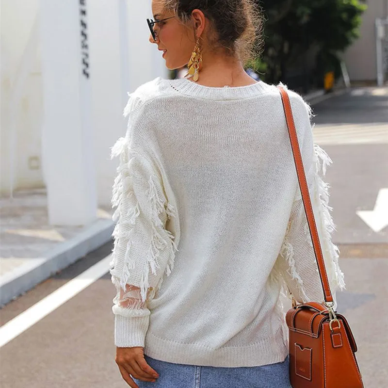 Oversized 2020 Autumn Sweater for Women Casual Korean White Knit Tassel Loose Sweater Women
Oversized 2020 Autumn Sweater for Women Casual Korean White Knit Tassel Loose Sweater Women