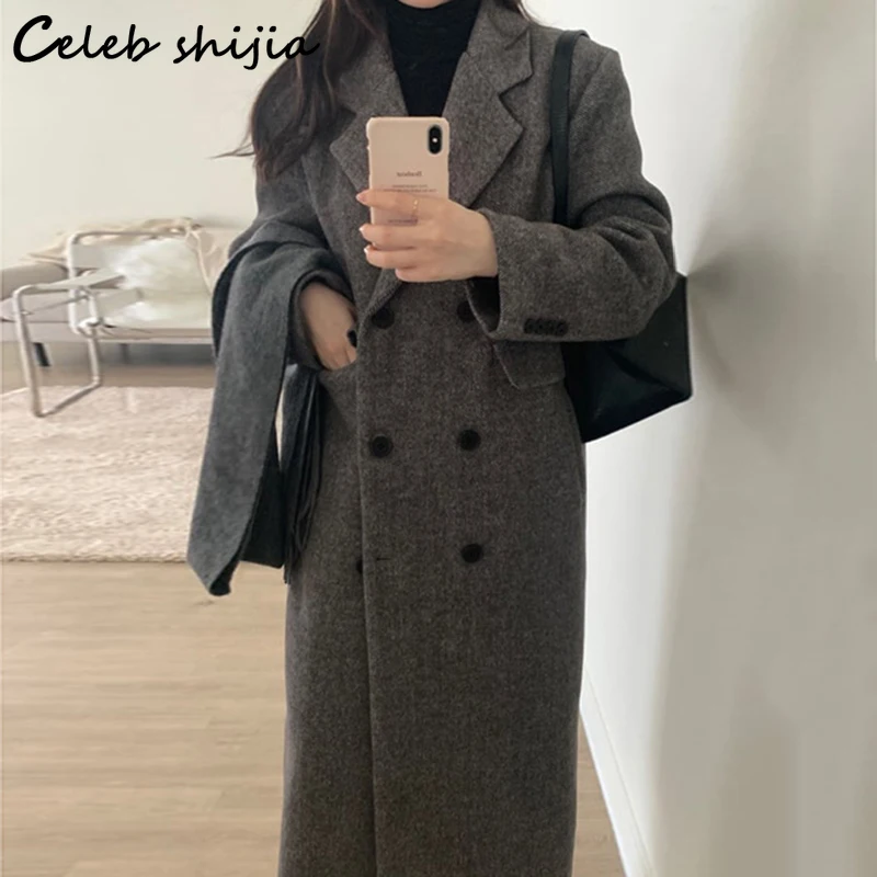 Korean Vintage Blends Coat for Woman Thicken Double Breasted Khaki Wool Long Jacket Female Winter Autumn Cashmere Clothing
Korean Vintage Blends Coat for Woman Thicken Double Breasted Khaki Wool Long Jacket Female Winter Autumn Cashmere Clothing