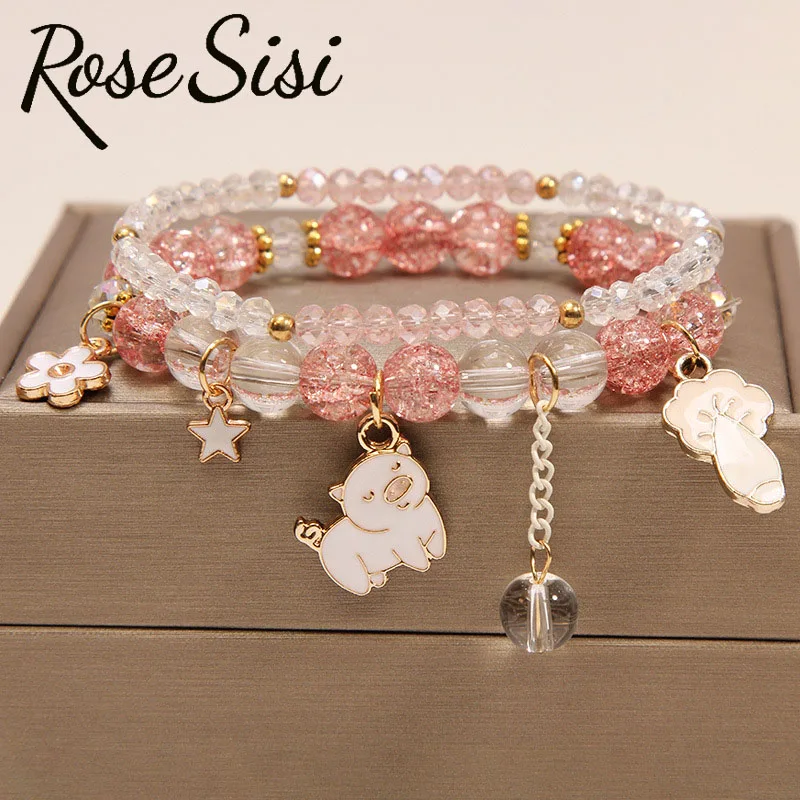 Rose sisi Korean style wrist bracelets crystal bracelet woman jewelry cute little pig cabbage pendant Friendship present
Rose sisi Korean style wrist bracelets crystal bracelet woman jewelry cute little pig cabbage pendant Friendship present