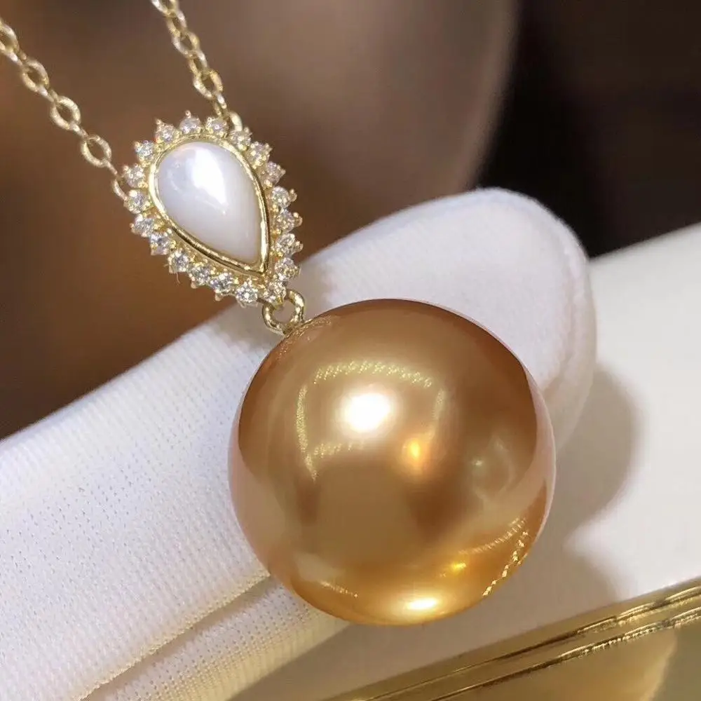 D614 Pearl Pendant Fine Jewelry Solid 18K Gold Round 12-13mm Nature Sea Water Golden Pearls Pendants Necklaces for Women
D614 Pearl Pendant Fine Jewelry Solid 18K Gold Round 12-13mm Nature Sea Water Golden Pearls Pendants Necklaces for Women