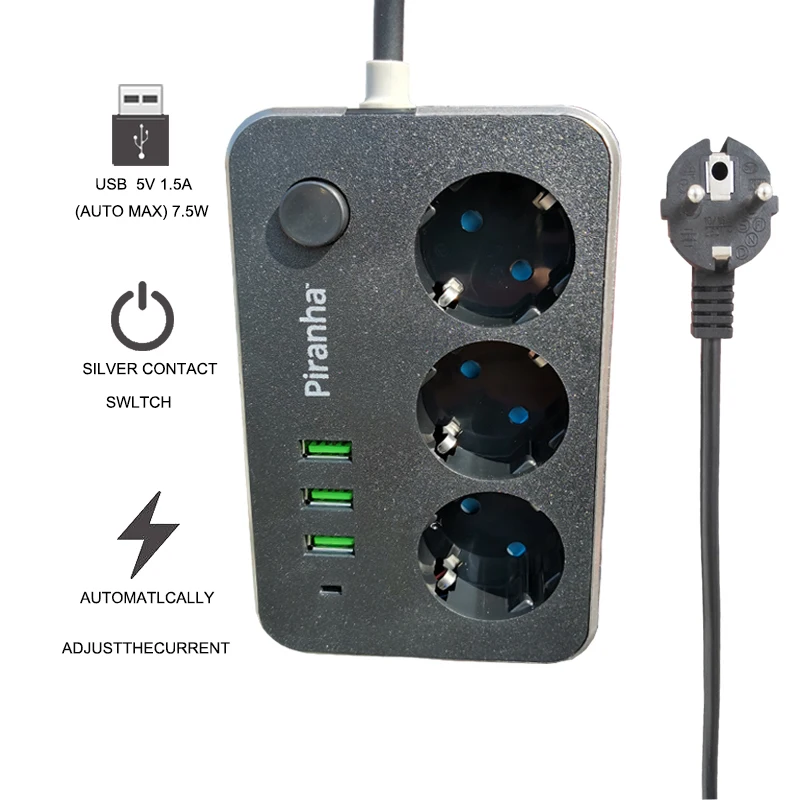 EU Plug Power Strip Overload Protection Safe Door 3 Outlet 3 USB Ports Socket Network Filter 2M Extension Cord Charging
EU Plug Power Strip Overload Protection Safe Door 3 Outlet 3 USB Ports Socket Network Filter 2M Extension Cord Charging