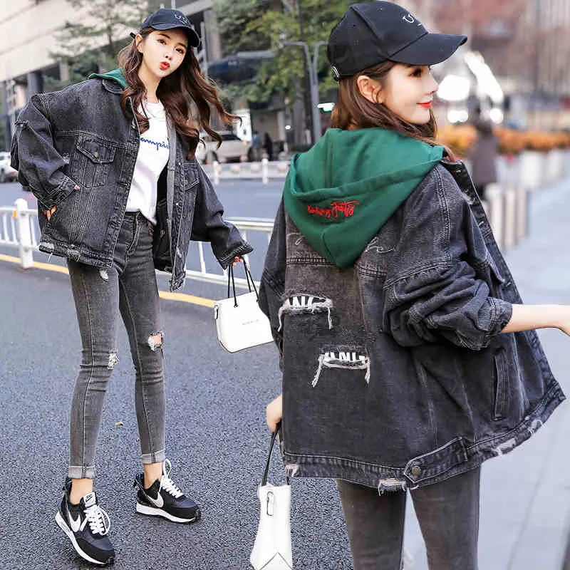 Vintage Spring Autumn Denim Jacket Female Nice Pop Loose Korean Bf Casual Hole Top Jean Coats Women Jackets Outerwear B469
Vintage Spring Autumn Denim Jacket Female Nice Pop Loose Korean Bf Casual Hole Top Jean Coats Women Jackets Outerwear B469