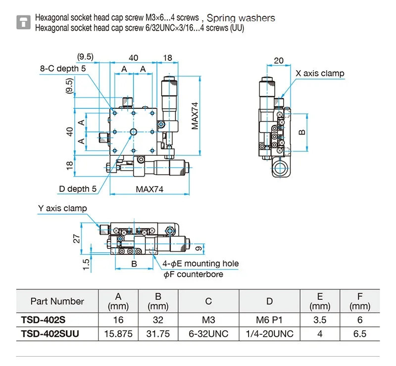 

TSD-402S Sigma Optical Manual Precision Cross Roller Rail Displacement Fine Tuning Slide 40 * 40mm Iron