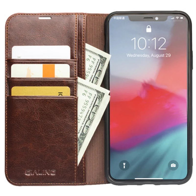 Фото QIALINO Роскошный чехол из натуральной кожи для iPhone 11Pro Max кошелек с отделением карт