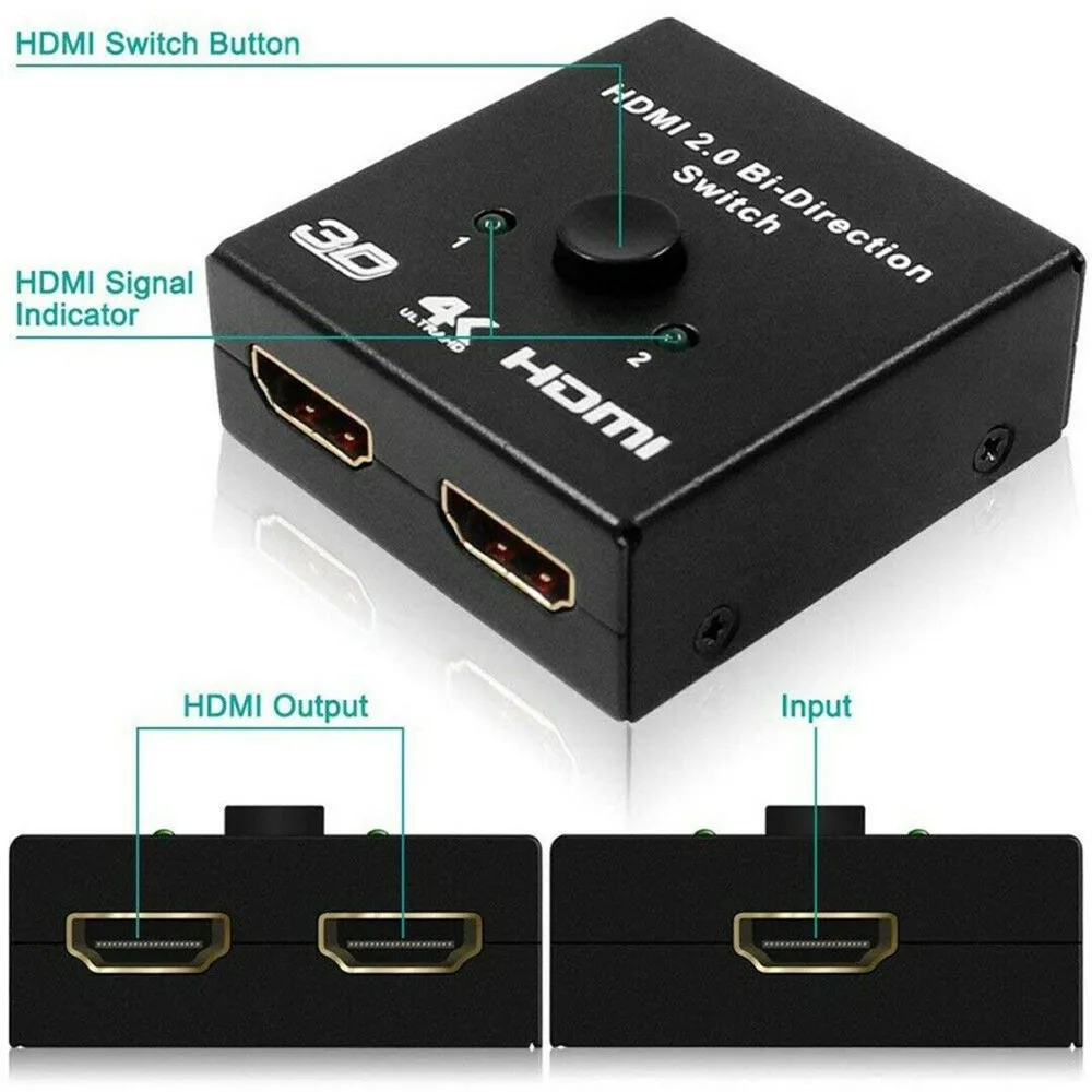 1PCS 4.8*5.2cm ABS Black HDMI Bi-directional Switch 3D UHD 4K HDMI Switcher Splitter Hub 2 Input to 1 Output or 1 in to 2 Out
1PCS 4.8*5.2cm ABS Black HDMI Bi-directional Switch 3D UHD 4K HDMI Switcher Splitter Hub 2 Input to 1 Output or 1 in to 2 Out