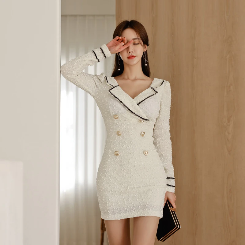 Han edition dress, cultivate one's morality dress suit collar long-sleeved socialite package hip skirt
Han edition dress, cultivate one's morality dress suit collar long-sleeved socialite package hip skirt