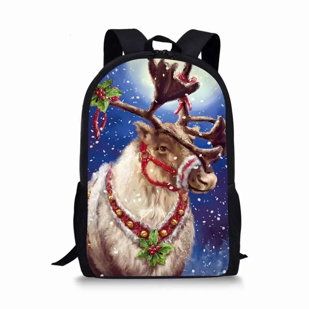 2019 New Christmas Deer Schoolbags Women Men's Travel Bag Art Backpack Polyester Boys Girls Book Gift Custom Mochila Escolar | Багаж и