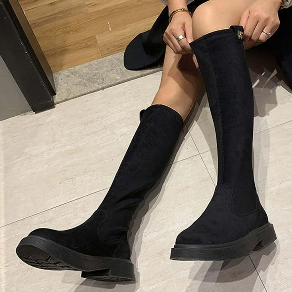 Wellingtons/женские ботиночки зимние сапоги до колена без застежки на плоской подошве