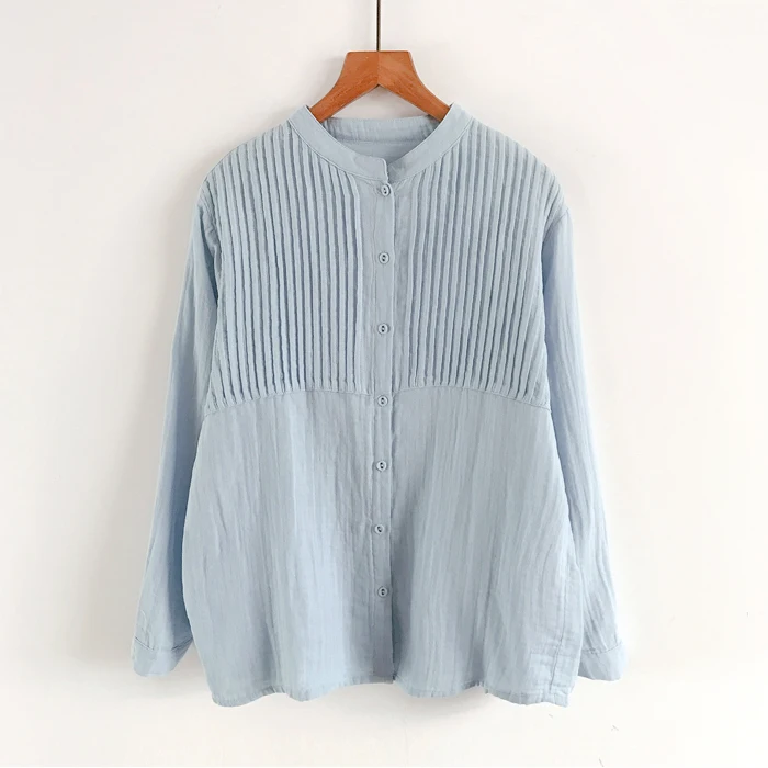 2020 Autumn New Blouse Simple Temperament Stand-Up Collar Organ Pleat Design Loose Double Layer Cotton Shirt Women Long Sleeves
2020 Autumn New Blouse Simple Temperament Stand-Up Collar Organ Pleat Design Loose Double Layer Cotton Shirt Women Long Sleeves