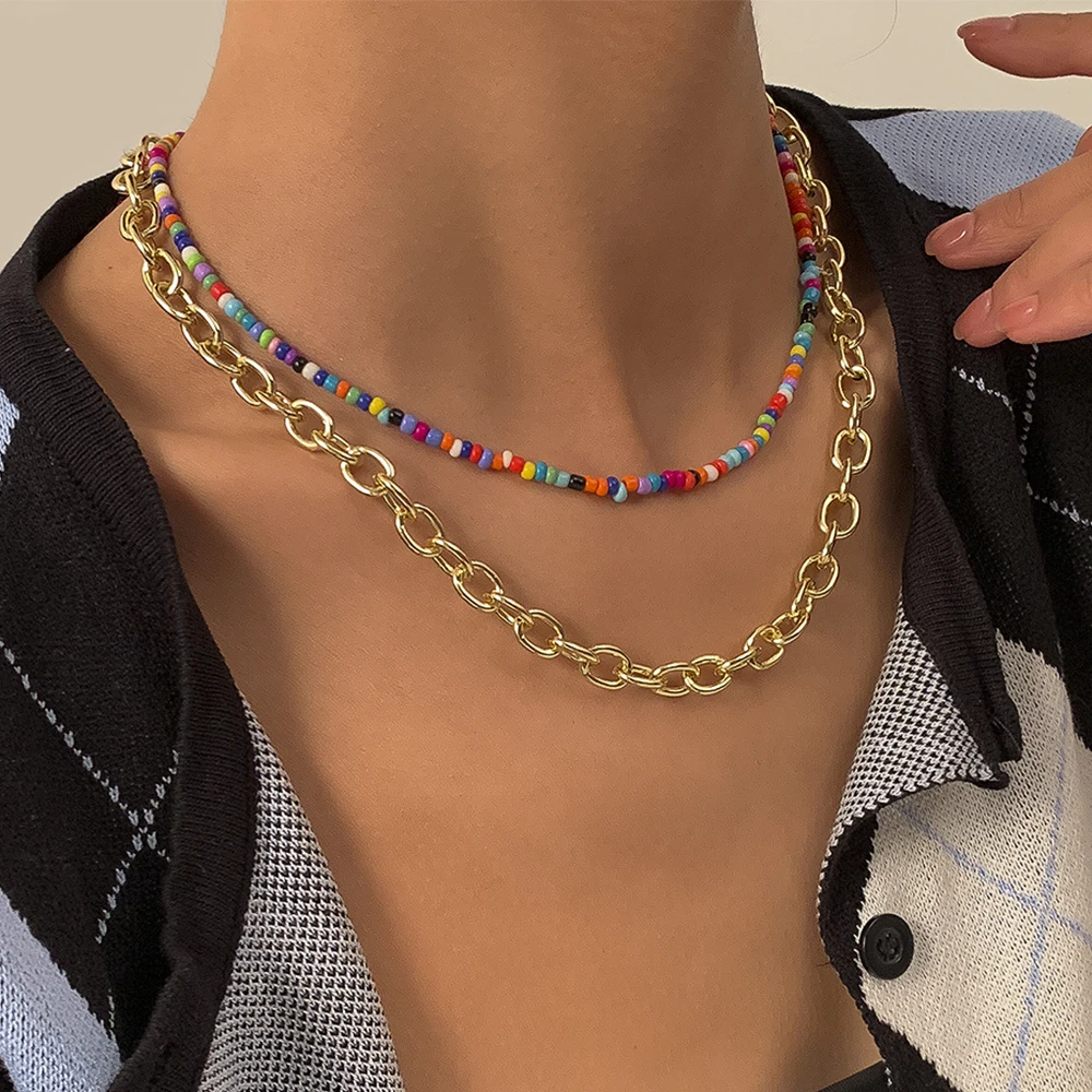 Ingemark Boho Rainbow Seed Bead Cross Chain Necklace Choker Collar Gold Color Goth Vintage Aesthetic Jewelry for Women Men New
Ingemark Boho Rainbow Seed Bead Cross Chain Necklace Choker Collar Gold Color Goth Vintage Aesthetic Jewelry for Women Men New