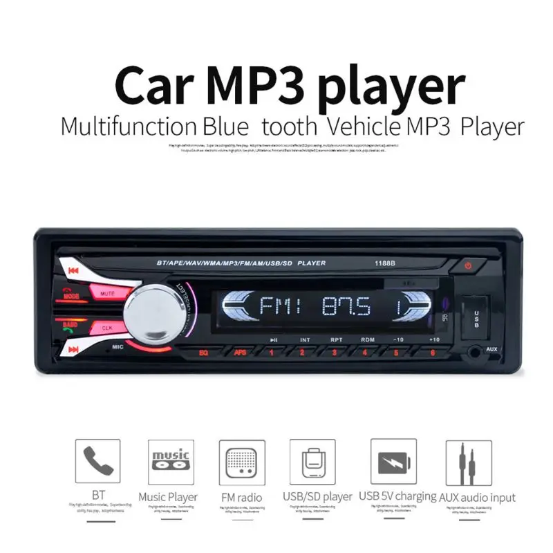 1188B Bluetooth Car Stereo 1Din Player With Phone Holder In-Dash Fm Radio Mp3 Player Aux/Usb/Sd Card T3EF
1188B Bluetooth Car Stereo 1Din Player With Phone Holder In-Dash Fm Radio Mp3 Player Aux/Usb/Sd Card T3EF