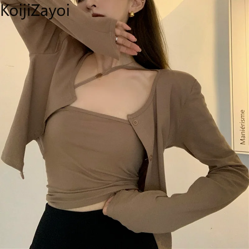 Koijizayoi Women Casual Solid Sling Camisole Knitted Cardigan Suit Korean Fashion Basic Vest+Long Sleeve Top 2 Piece Set Sweater
Koijizayoi Women Casual Solid Sling Camisole Knitted Cardigan Suit Korean Fashion Basic Vest+Long Sleeve Top 2 Piece Set Sweater