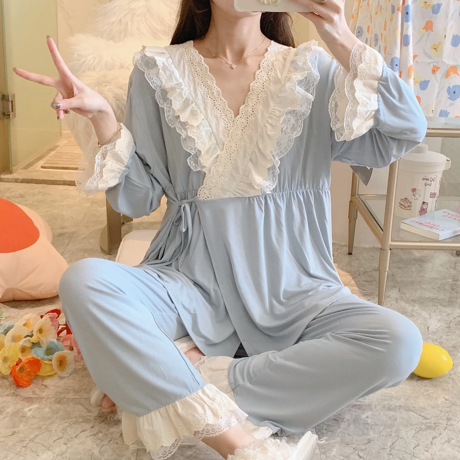 

2021 Women Clothes Set New Modal Fashion Maternity Suits Breastfeeding Pregnant Women Nursing Loose Pajamas ropa embarazada