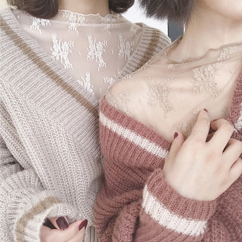 Fairy Lace Bottom Shirt Women's Sexy Long-sleeved Tulle Tops High-necked Transparent Ladies Blouses See Through Gauze Mesh Tops
Fairy Lace Bottom Shirt Women's Sexy Long-sleeved Tulle Tops High-necked Transparent Ladies Blouses See Through Gauze Mesh Tops
