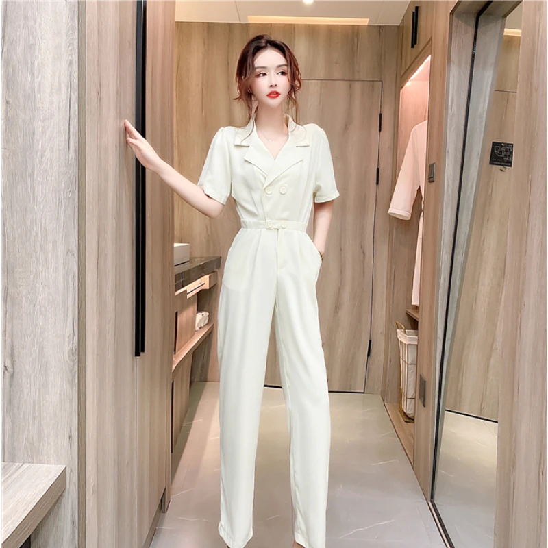 Women's Summer Lapel Double-Breasted Jumpsuit Korean Style OL Slim Long Rompers Wear to Work Casual Playsuit with Pockets
Women's Summer Lapel Double-Breasted Jumpsuit Korean Style OL Slim Long Rompers Wear to Work Casual Playsuit with Pockets