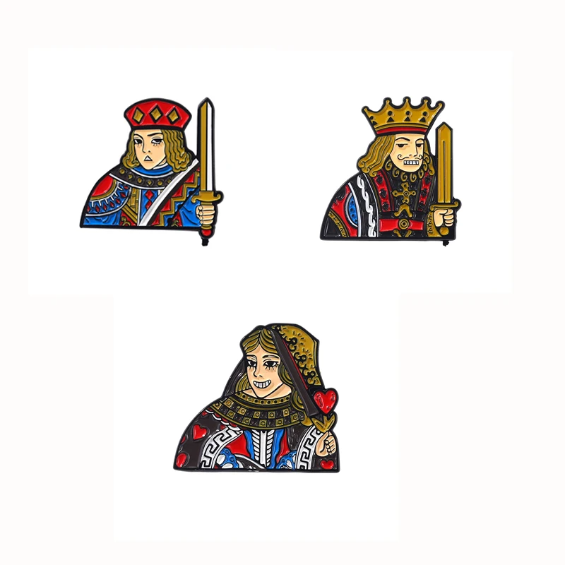 Playing Card Characters Enamel Pins JQK Personality Design Queen King Sword Red Heart Pattern Brooches On Clothes Jewelry Gift
Playing Card Characters Enamel Pins JQK Personality Design Queen King Sword Red Heart Pattern Brooches On Clothes Jewelry Gift