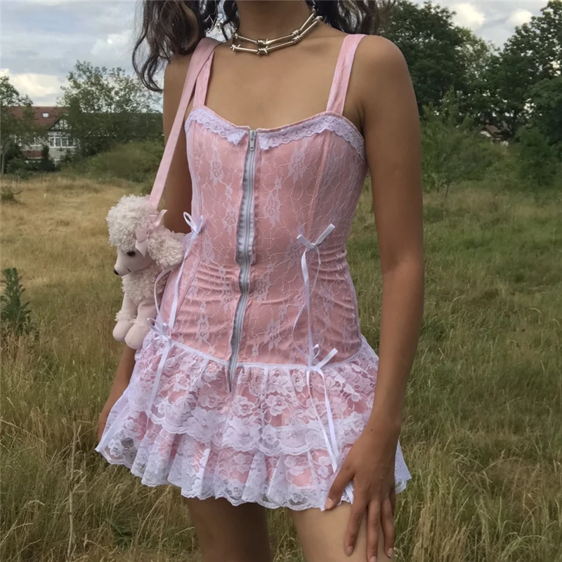 Dourbesty Fairy Kawaii Pink Lace Mini Dress y2k Grunge Bow Zipper Spaghetti Strap Slim Fit Dress Women Foral Sweet Streetwear
Dourbesty Fairy Kawaii Pink Lace Mini Dress y2k Grunge Bow Zipper Spaghetti Strap Slim Fit Dress Women Foral Sweet Streetwear