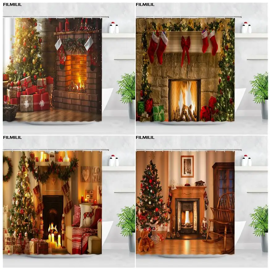 Christmas Shower Curtains Xmas Tree Fireplace New Year Party Home Decor Waterproof Fabric Bathroom Christmas Bath Curtain Sets
Christmas Shower Curtains Xmas Tree Fireplace New Year Party Home Decor Waterproof Fabric Bathroom Christmas Bath Curtain Sets