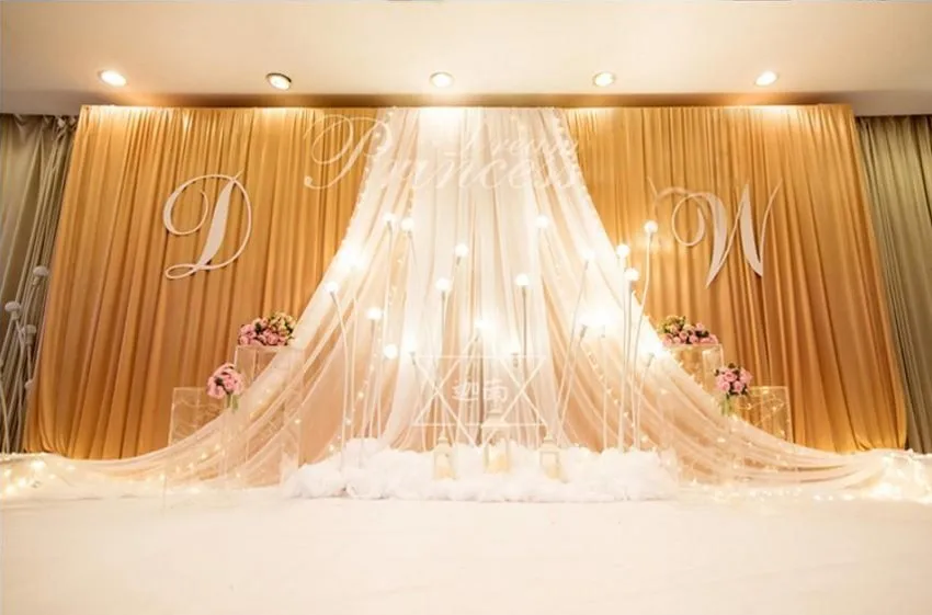 Luxury 3*6m 10ft*20ft ice silk gold wedding backdrop stage curtain with white yarn Stage Prop Fashion Drape Curtain Backdrops
Luxury 3*6m 10ft*20ft ice silk gold wedding backdrop stage curtain with white yarn Stage Prop Fashion Drape Curtain Backdrops