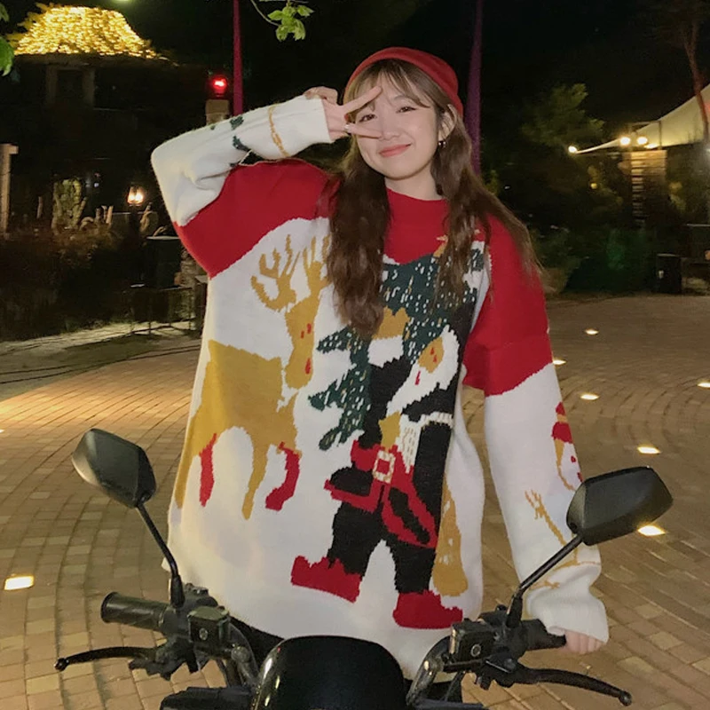 Sweater Women 2021 New Korean Fashion Retro Wild O Neck Christmas Print Design Loose Casual Thick Knitted Pullover Sweaters
Sweater Women 2021 New Korean Fashion Retro Wild O Neck Christmas Print Design Loose Casual Thick Knitted Pullover Sweaters
