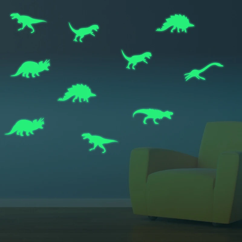9 шт./лот 3D наклейка с динозавром светящиеся в темноте наклейки на стену для