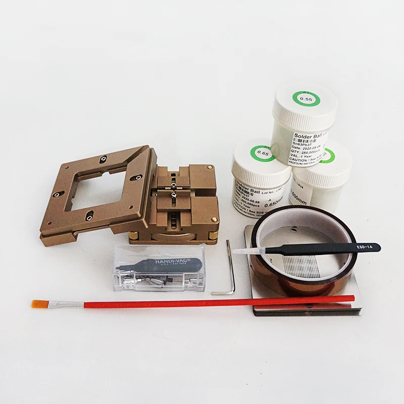 80/90MM universal reballing jig Leaded solder ball Scraper Vacuum pen ESD tweezers brush stencil Insulating tape
80/90MM universal reballing jig Leaded solder ball Scraper Vacuum pen ESD tweezers brush stencil Insulating tape