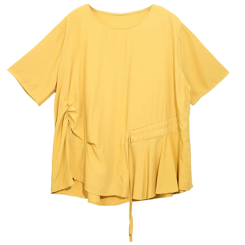 Women White Pleated Drawstring Plus Size T Shirt New Short Sleeve Round Neck Fashion Loose Tee Tops Femme Clothing Summer 2021
Women White Pleated Drawstring Plus Size T Shirt New Short Sleeve Round Neck Fashion Loose Tee Tops Femme Clothing Summer 2021