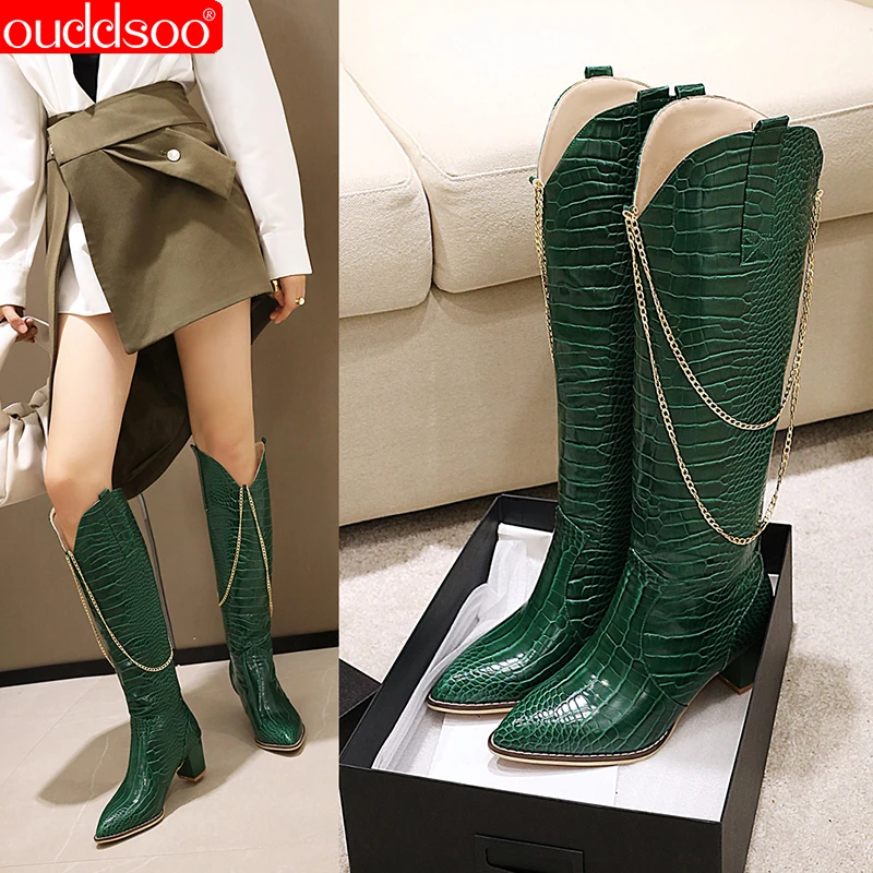 Ods Punk Style Western Fashion Snake Pattern Pu Metal Chain Decoration Pointed Toe Women Boots Plus Size Woman Boots 44 45 46
Ods Punk Style Western Fashion Snake Pattern Pu Metal Chain Decoration Pointed Toe Women Boots Plus Size Woman Boots 44 45 46