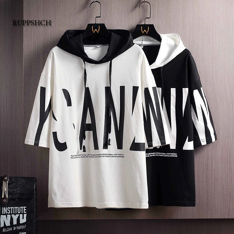2021 New Hooded T-Shirt Men Five-Point Sleeve Short-Sleeved Summer Loose T-Shirt Letter Trend Japanese Short-Sleeved Men
2021 New Hooded T-Shirt Men Five-Point Sleeve Short-Sleeved Summer Loose T-Shirt Letter Trend Japanese Short-Sleeved Men