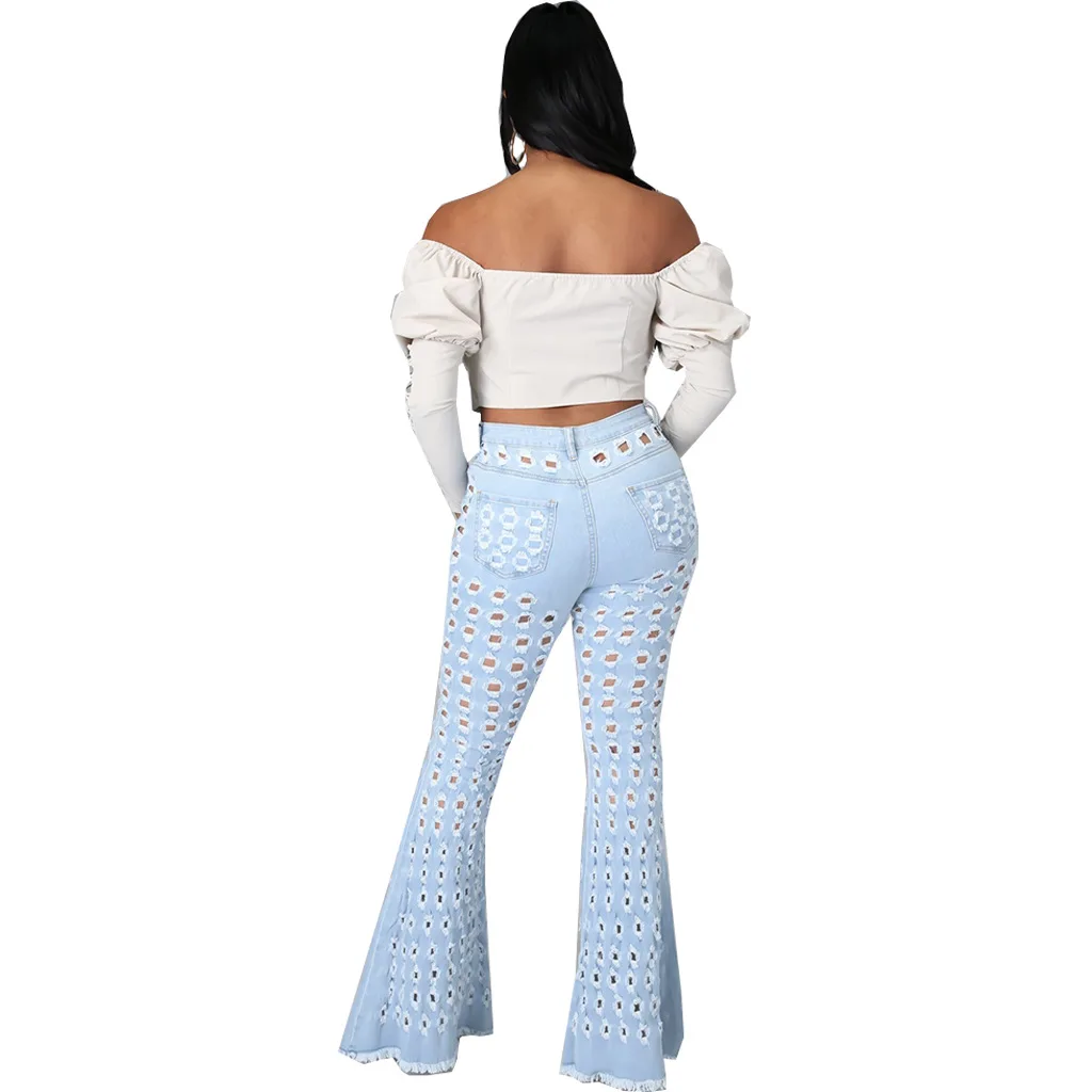 Fashion Hollow Out Jeans For Women Female Denim Pants Hole Trousers Streetwear Bottoms Women Flare Jeans Pants 
Fashion Hollow Out Jeans For Women Female Denim Pants Hole Trousers Streetwear Bottoms Women Flare Jeans Pants