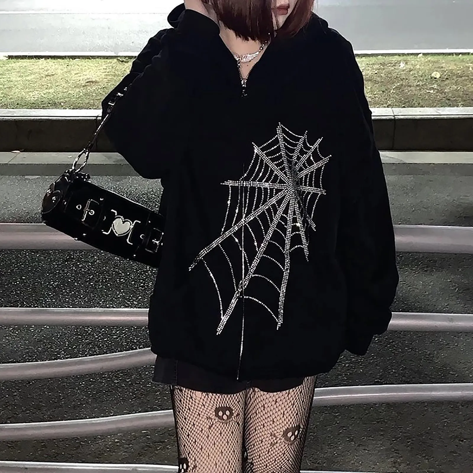 Oversized Hoodie Women Gothic Rhinestone Zipper Hooded Sweatshirts Spider Web Print Harajuku Punk Hoodies Plus Size
Oversized Hoodie Women Gothic Rhinestone Zipper Hooded Sweatshirts Spider Web Print Harajuku Punk Hoodies Plus Size