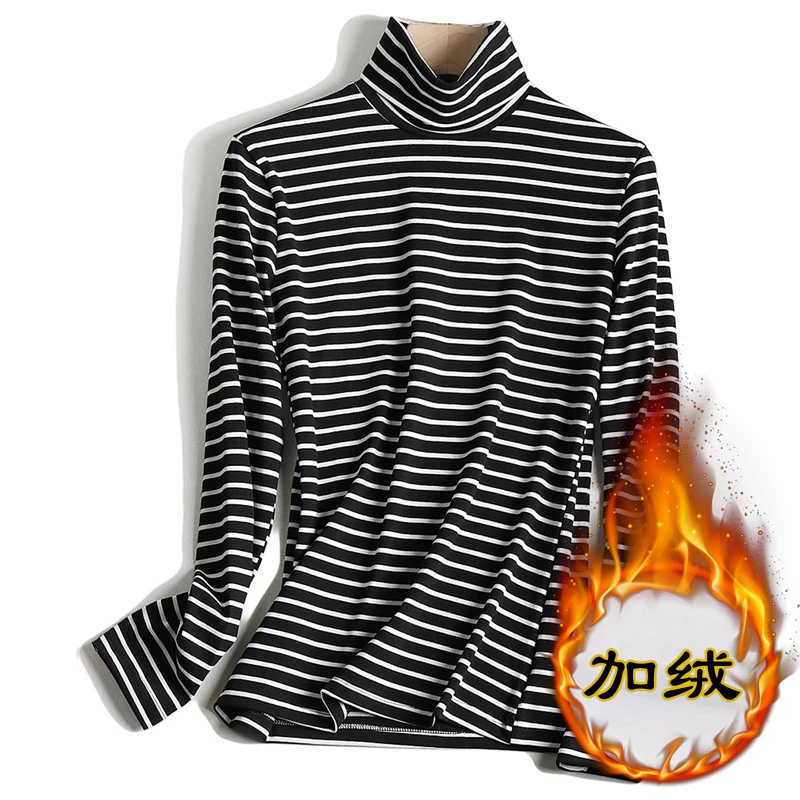 Striped high-neck bottoming shirt women's long-sleeved plus velvet padded inner warm coat autumn and winter pure cotton T
Striped high-neck bottoming shirt women's long-sleeved plus velvet padded inner warm coat autumn and winter pure cotton T
